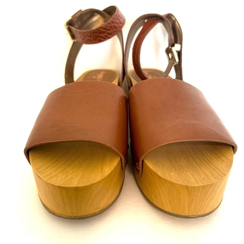 Sam Edelman Wood Platform Clog Sandel Brown Leather Size 8